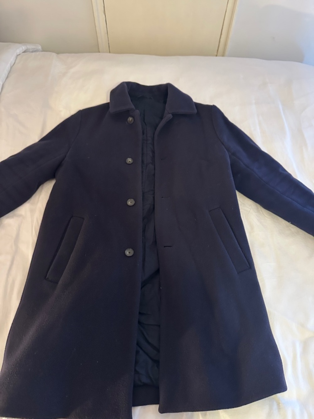 NN07 Men's Navy Wool Blend Single-Breasted Overcoat